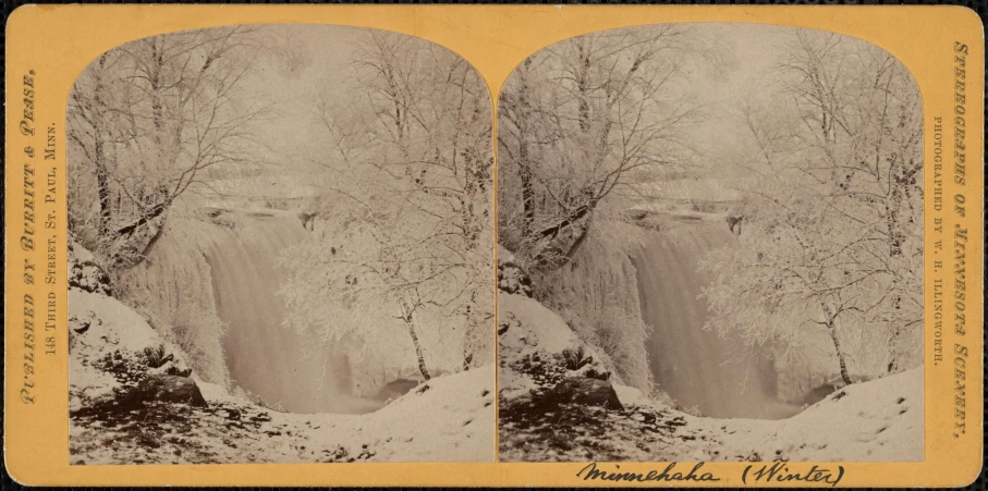 two vintage polaroid images of trees and a waterfall