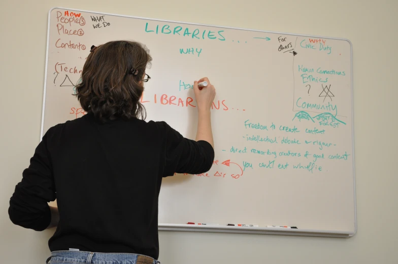 a man standing in front of a whiteboard with writing on it