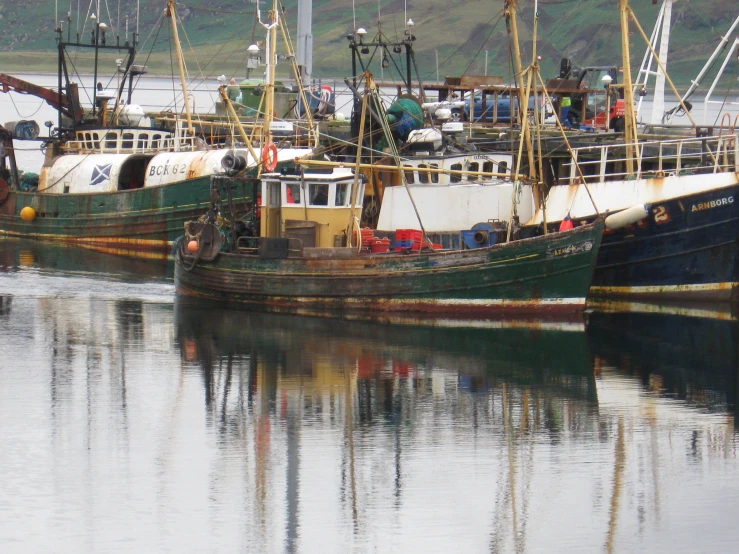 boats docked in the water near shore line