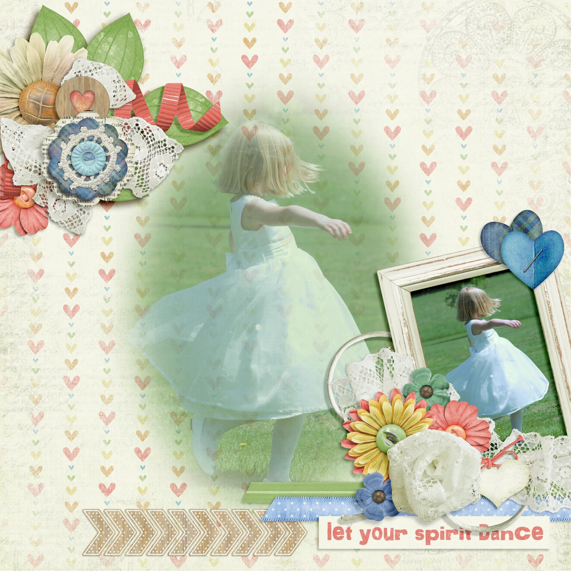 an altered pograph of a little girl standing near flowers