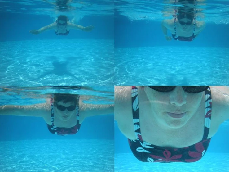 the same s is from underwater, showing a person in swim gear