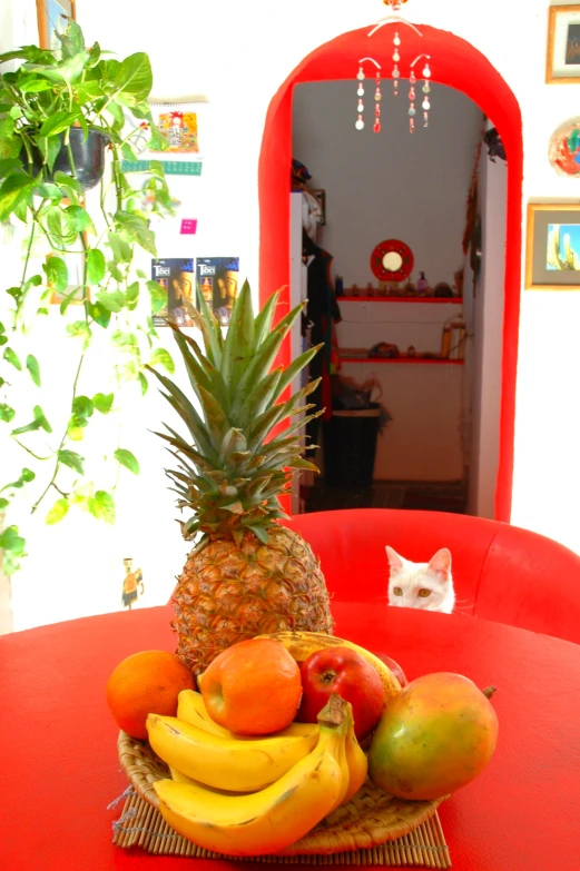 there is a pineapple and many fruits on the table