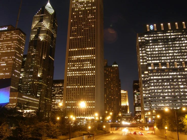 this is an image of a city street at night