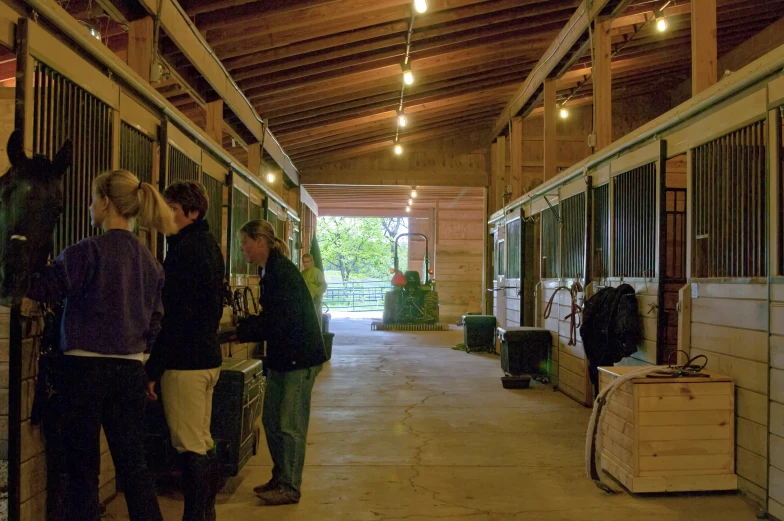 there are some people looking in a storage building