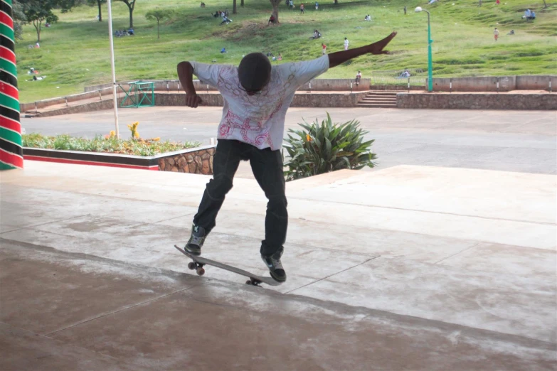 a man is skate boarding at the park