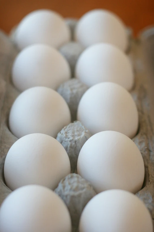 a group of raw eggs are lined up in a carton