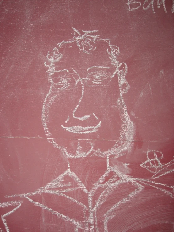 chalk drawing of a man smiling and talking on the phone