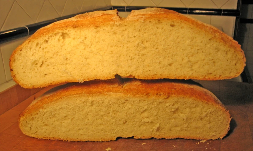 the bread is cut and sitting on the counter