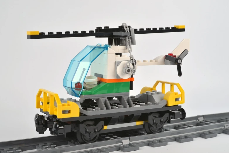 the toy helicopter is built from lego bricks