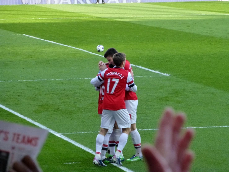 two men are celeting on the soccer field