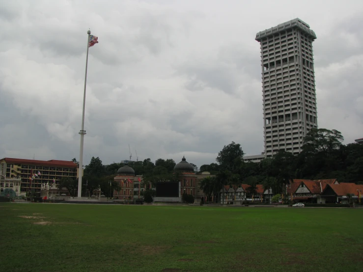 a clock tower with many buildings near by