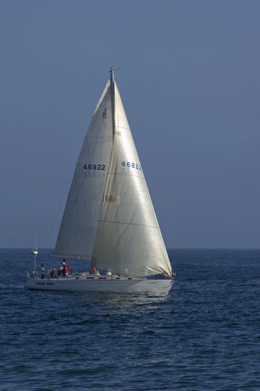 a sail boat sails in the middle of a large body of water