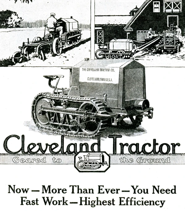 the advertit shows a man riding a tractor