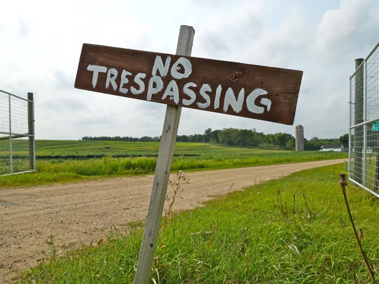a no trespassing sign painted on a wooden plank