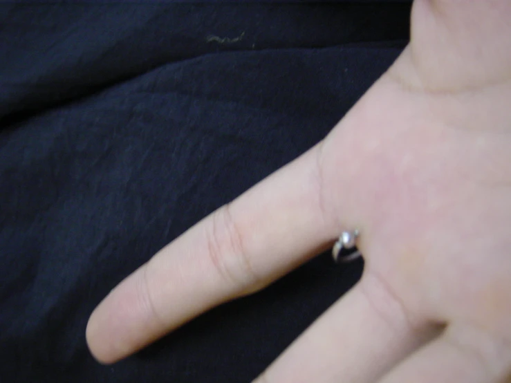 a small silver ring sitting on top of a finger