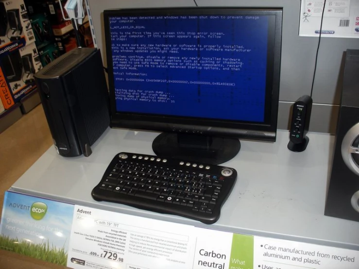 the computer is set up in the store