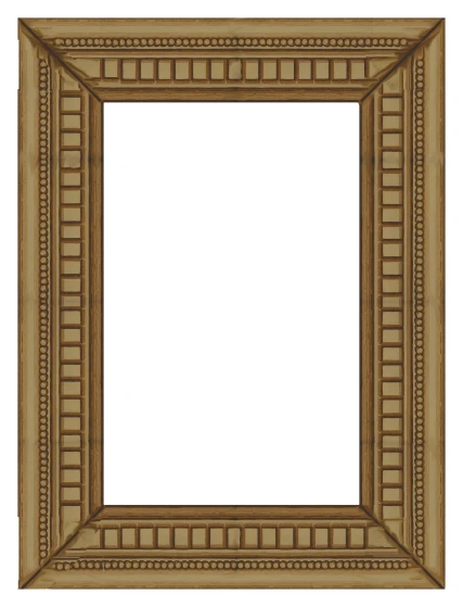 a square painting frame with gold bordering and wooden accents