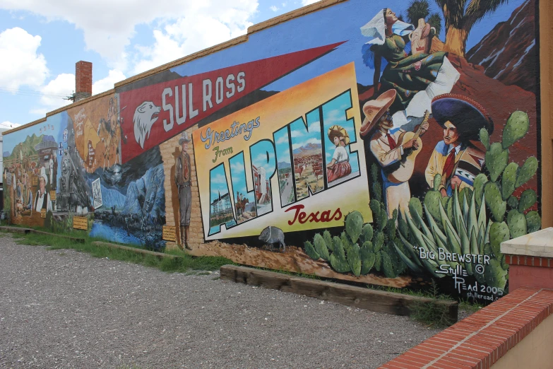 colorful mural in a city park depicting different destinations