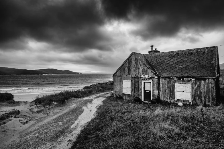 a lonely old abandoned wooden house near the beach