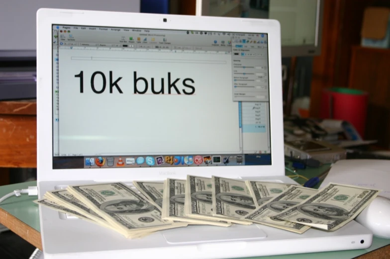 computer screen with 10k bills on the top