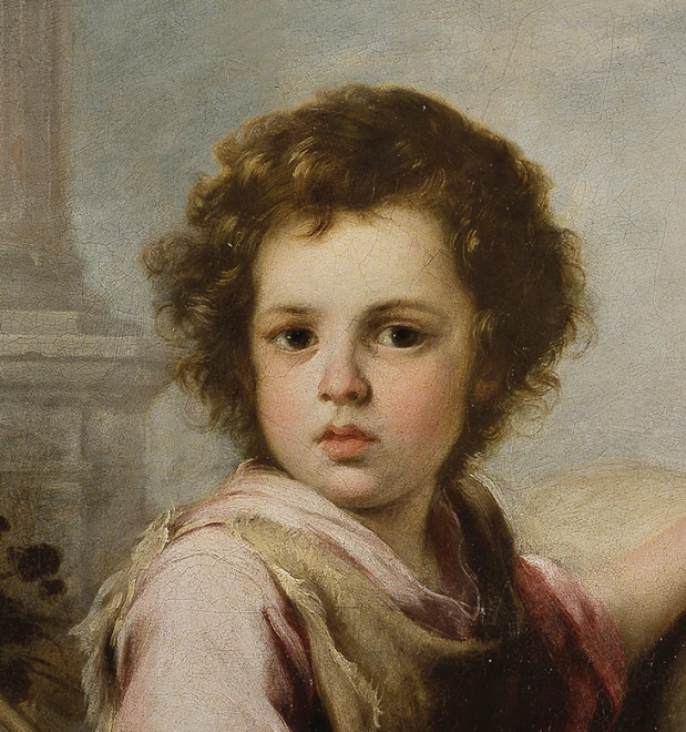 a painting with very little child in the background