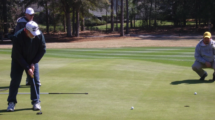 people play golf on a bright green field