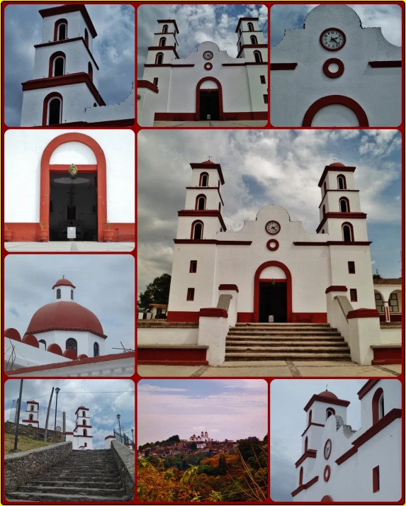 a collage of multiple different buildings with clock towers