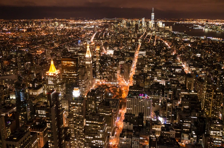 a cityscape is shown from above at night