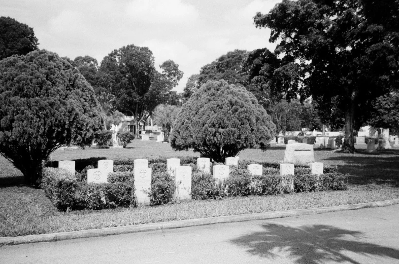 the cemetery in an old po, with lots of grass on both sides