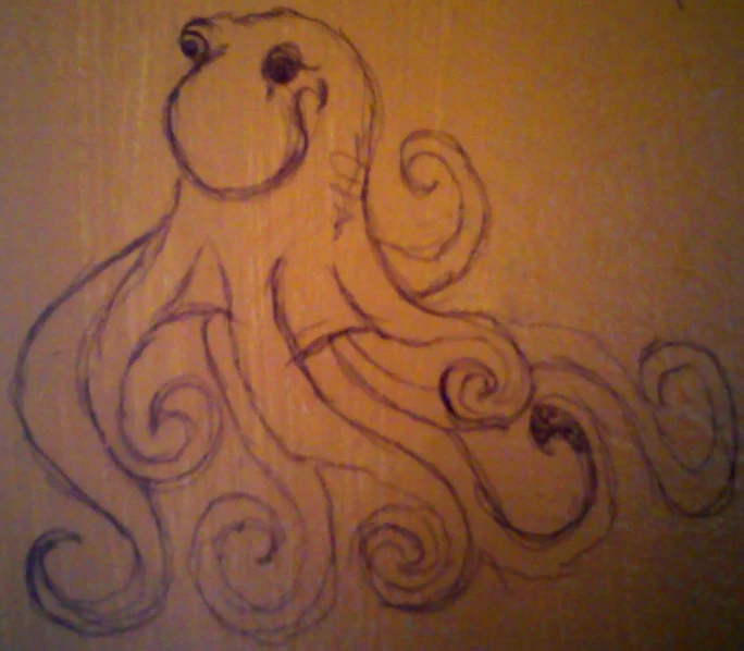 a drawing of an octo on a wall