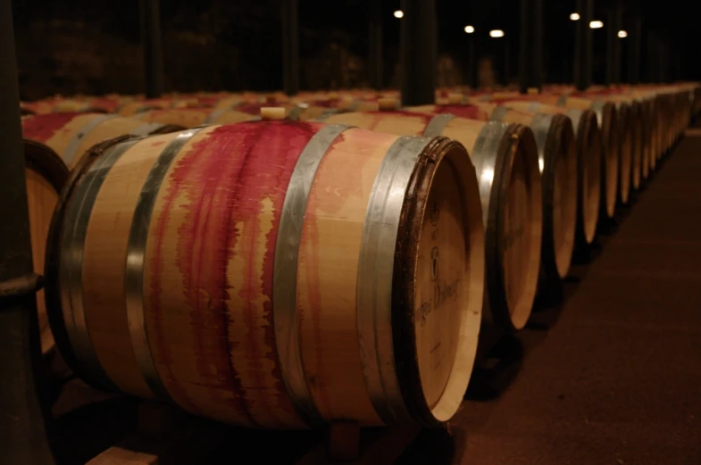 a big barrel lined up for sale in the night