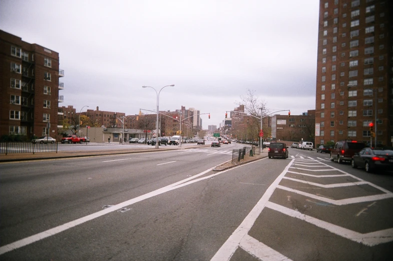 street with buildings and traffic lights on it