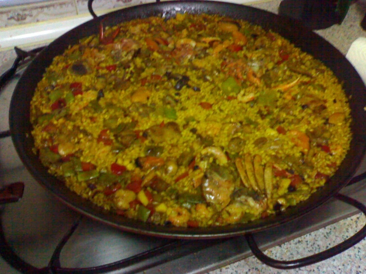 a large pot of food on the stove