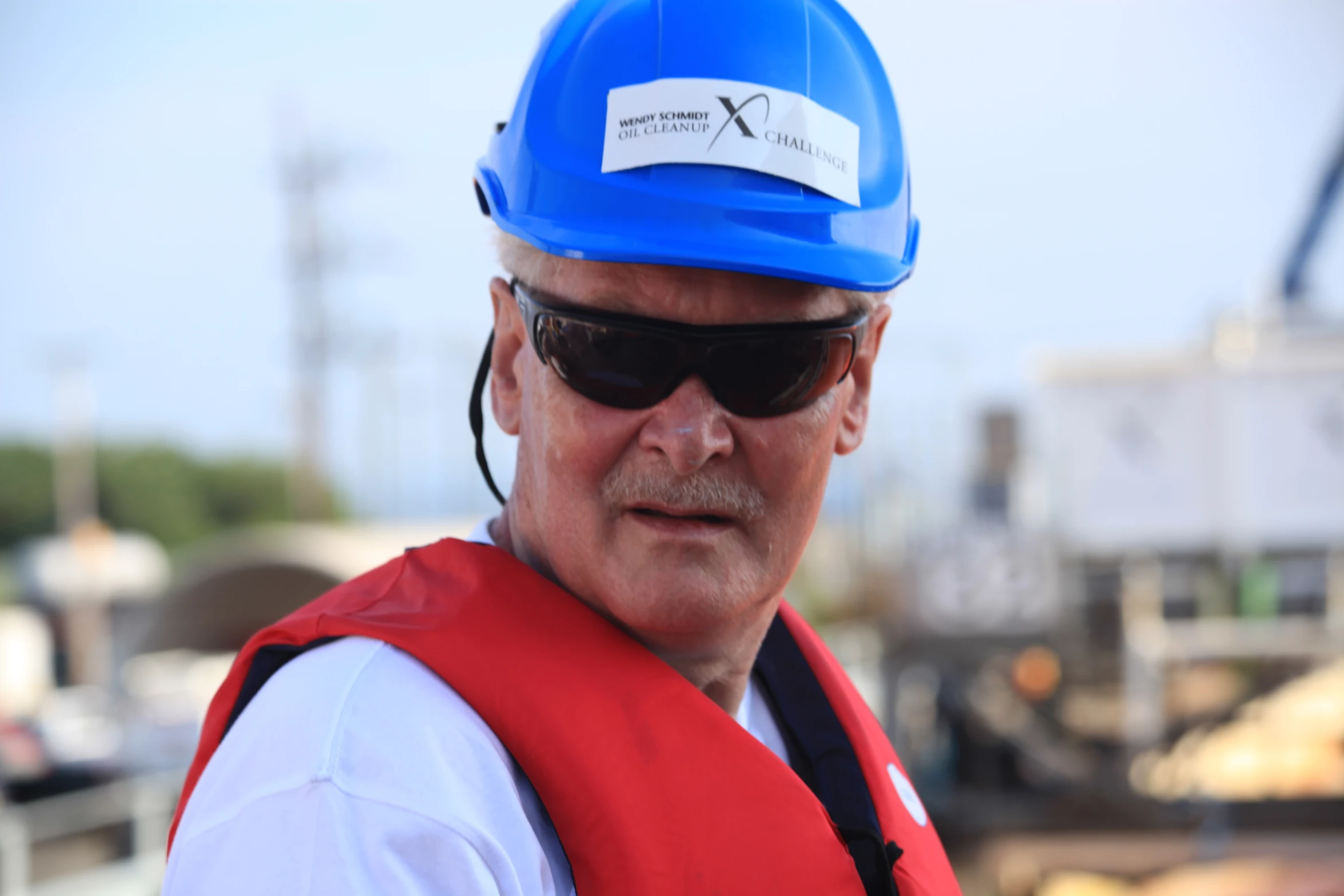 a construction worker wearing a safety helmet