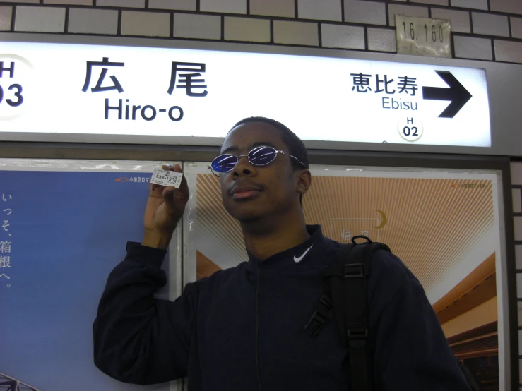 a man in sunglasses is on the subway station