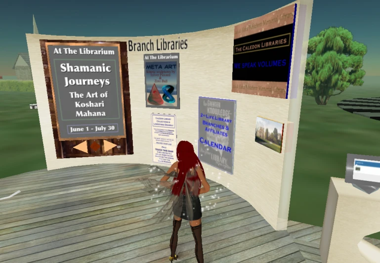 a young woman stands in front of a display of information