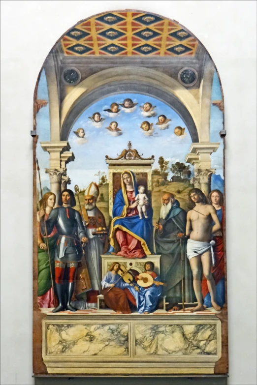 a painting with a group of men in an arch