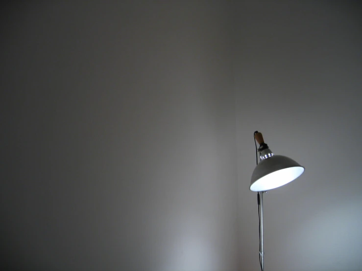 an unusual shaped lamp sits on the wall