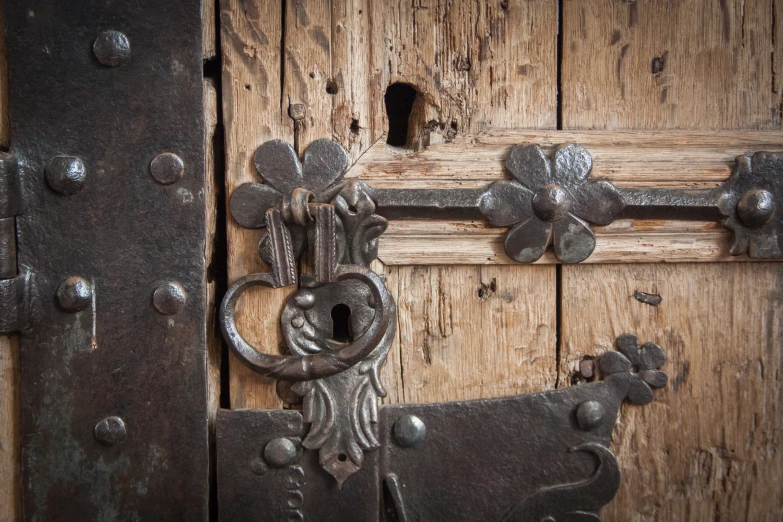 a close up of an old, dirty door handle