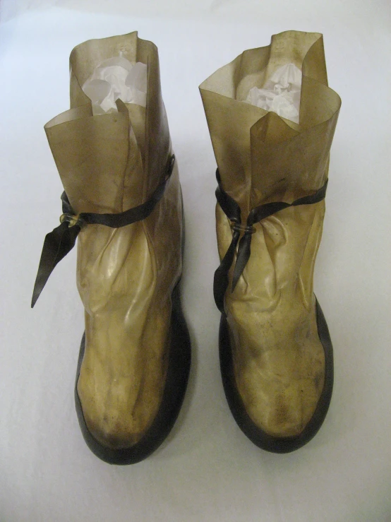 a pair of brown boots with a side tie on