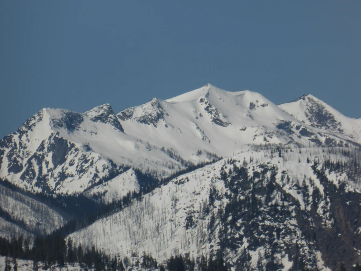 mountain range covered in snow with clear sky