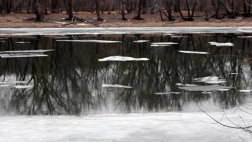 water with small ice on the ground, and some snow