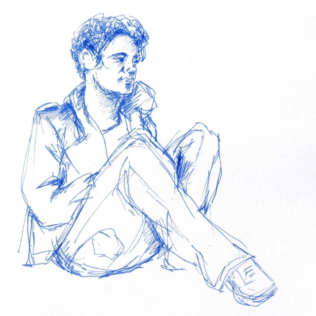sketch of a young man sitting and looking at his phone
