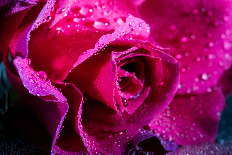 the water droplets are on the pink rose