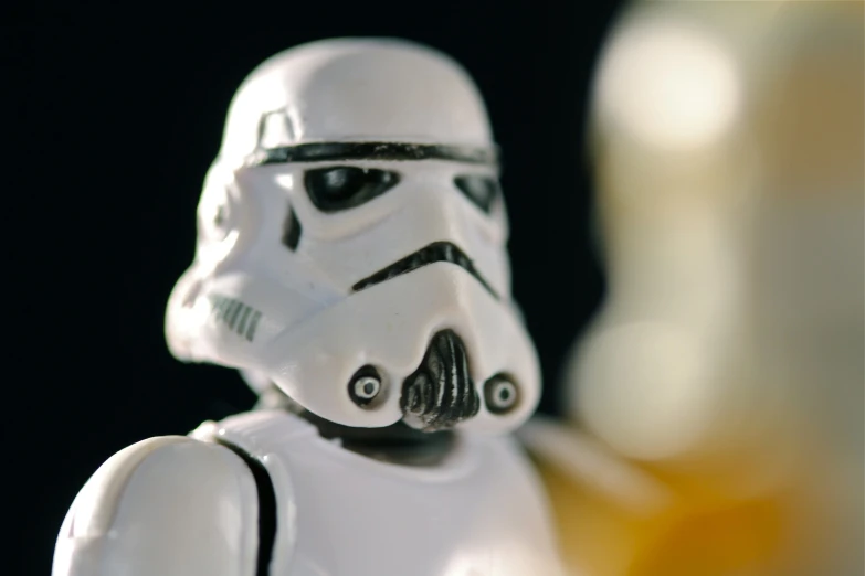 a lego star wars character looks toward the camera