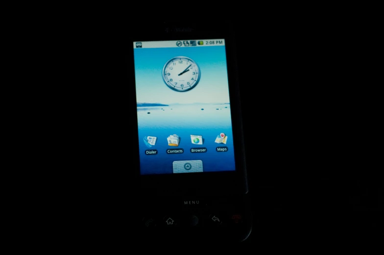 a cell phone with the image of a clock in the screen