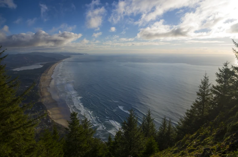 a view from atop looking down at a shoreline