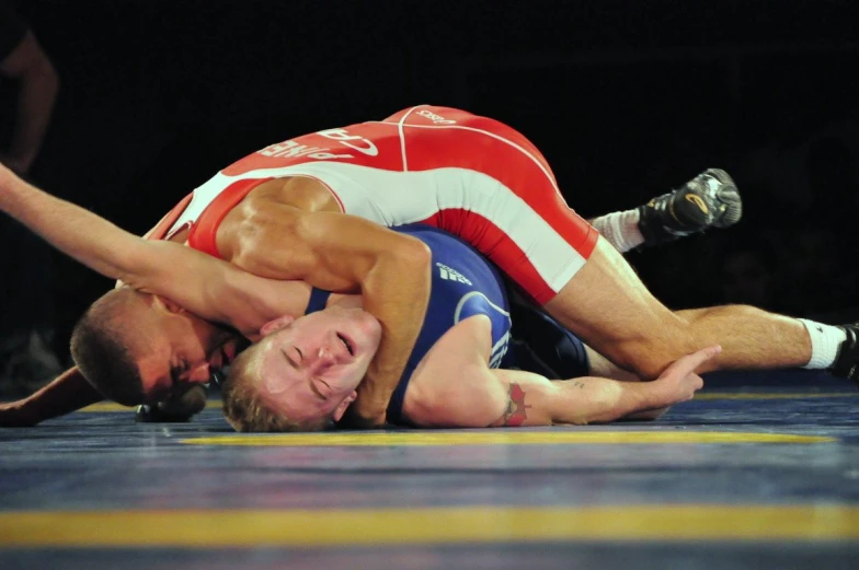 two wrestling players compete in a contest