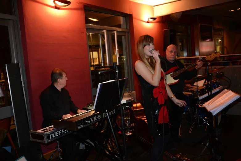 band with instruments perform for audience in restaurant