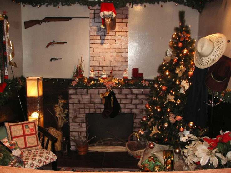 the fireplace in the living room decorated for christmas